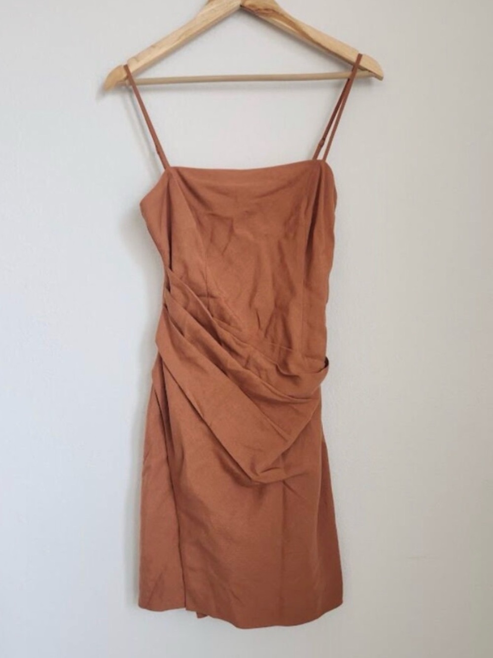 ASTR Isadora Pleated Rust-Brown Spaghetti Strap Mini Dress - Picture 3 of 6